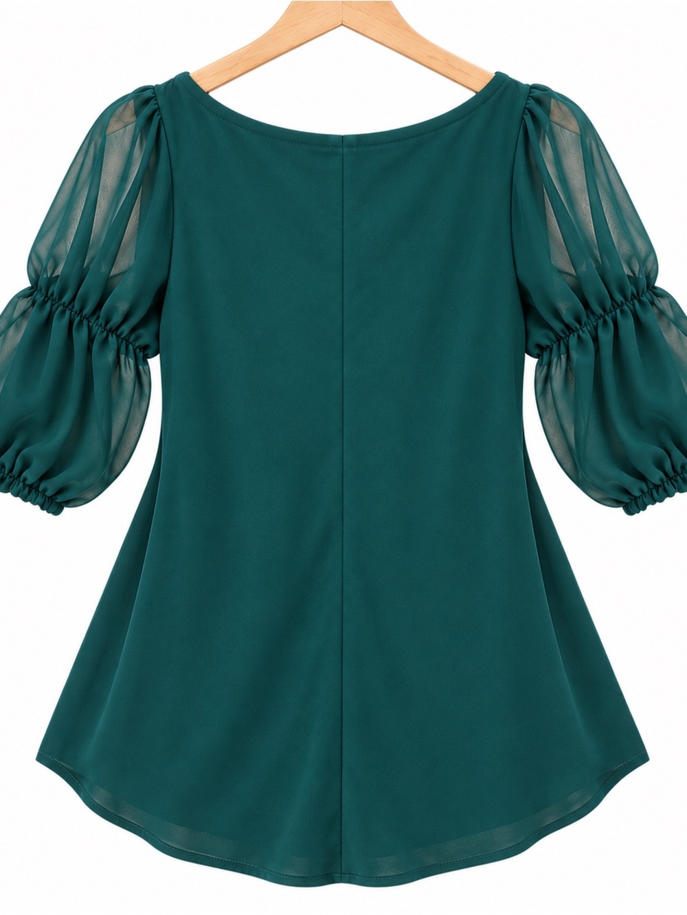 Adele & May Teal Lace-Up Sheer Puff Sleeve Blouse XL